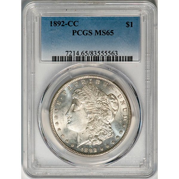 (7214) 1892-CC $1 PCGS MS65 Morgan slab