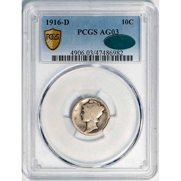 (4906) 1916-D 10C PCGS AG03 CAC Mercury slab