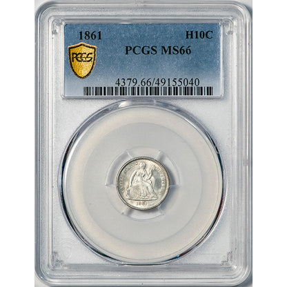 (4379) 1861 H10C PCGS MS66 Seated Half Dime slab