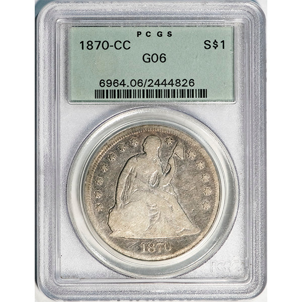 (6964) 1870-CC S$1 PCGS G06 Seated Dollar slab