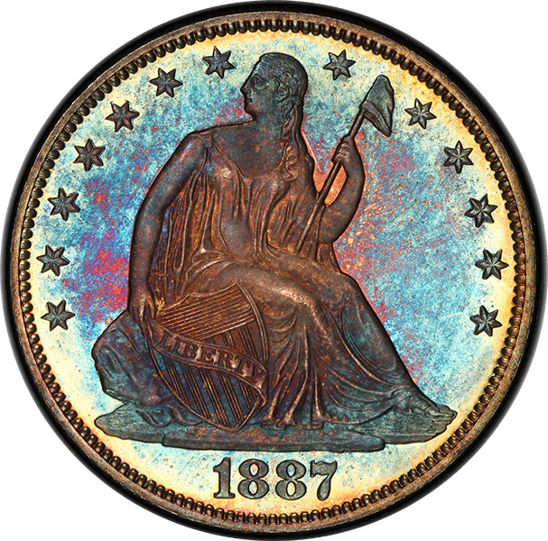 (6448) 1887 50C PCGS PR67+ CAC Seated Half Dollar obverse