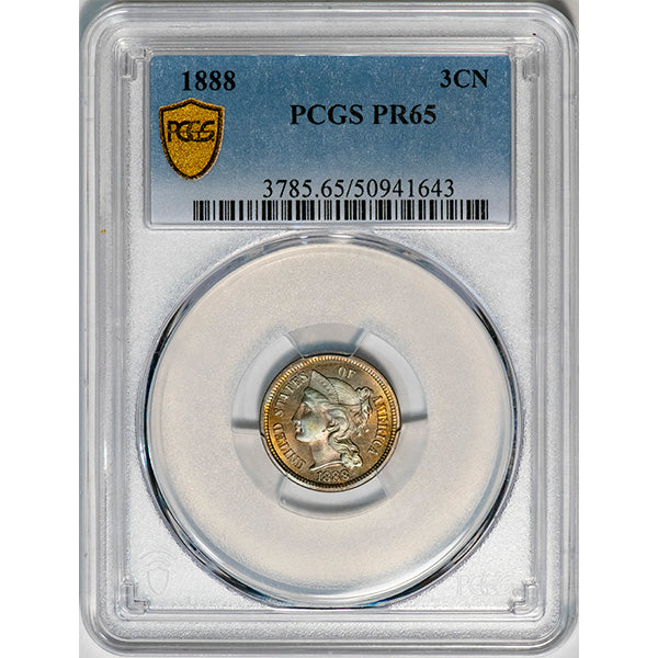 (3785) 1888 3CN PCGS PR65 Three Cent Nickel slab