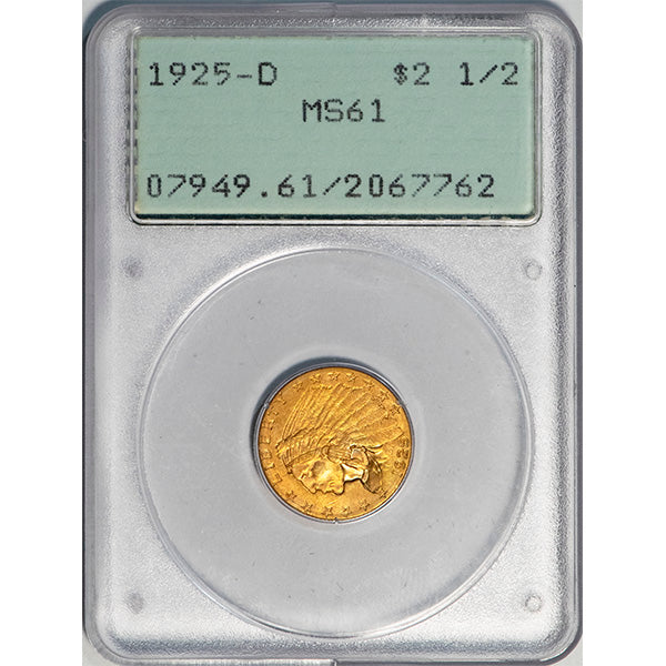 (7949) 1925-D $2.50 PCGS MS61 Indian slab