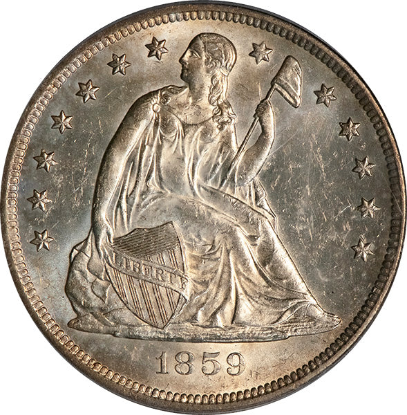 (6947) 1859-O $1 PCGS MS62 Seated Dollar obverse