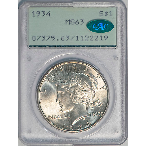 (7375) 1934 S$1 PCGS MS63 CAC Peace slab