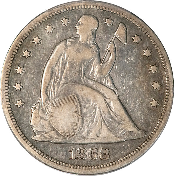 (6961) 1868 $1 PCGS F15 Seated Dollar obverse