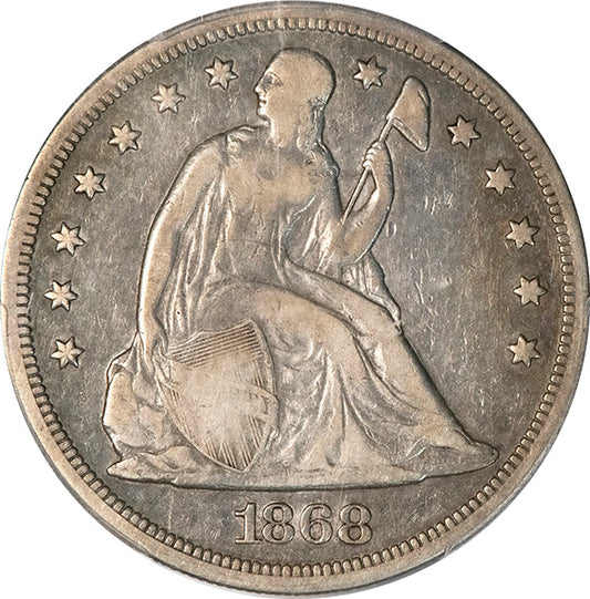 (6961) 1868 $1 PCGS F15 Seated Dollar obverse