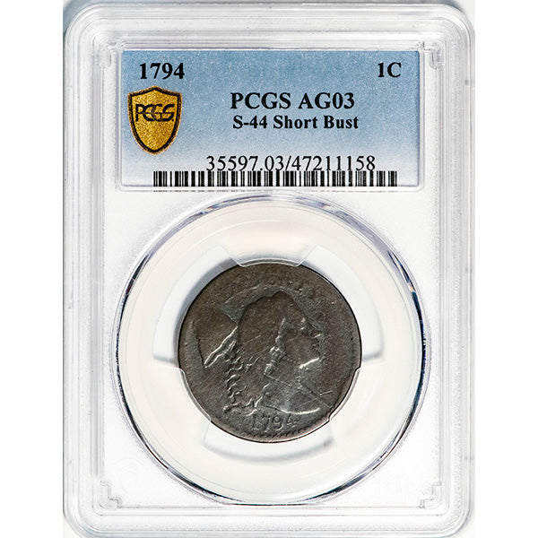 (1373) 1794 1C PCGS AG03 Short Bust Cent slab