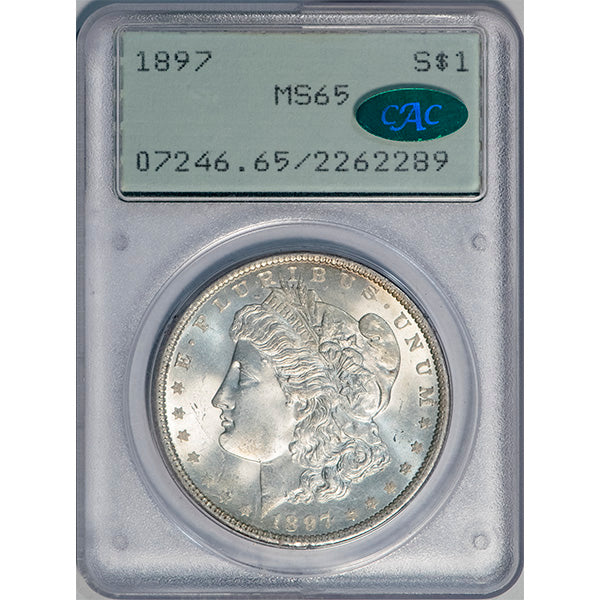 (7246) 1897 S$1 PCGS MS65 CAC Morgan slab