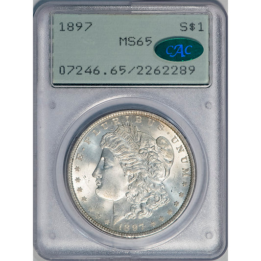 (7246) 1897 S$1 PCGS MS65 CAC Morgan slab