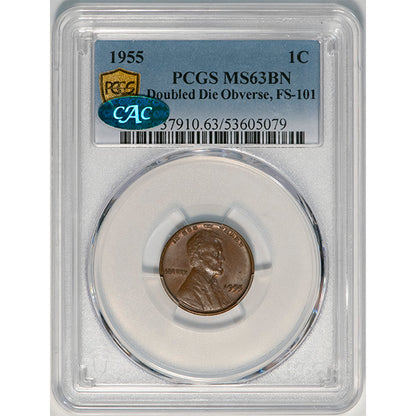 1955 1C DDO,  FS-101 PCGS MS63BN CAC