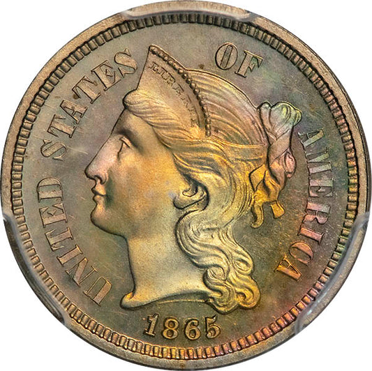 (3761) 1865 3CN PCGS PR67+ obverse