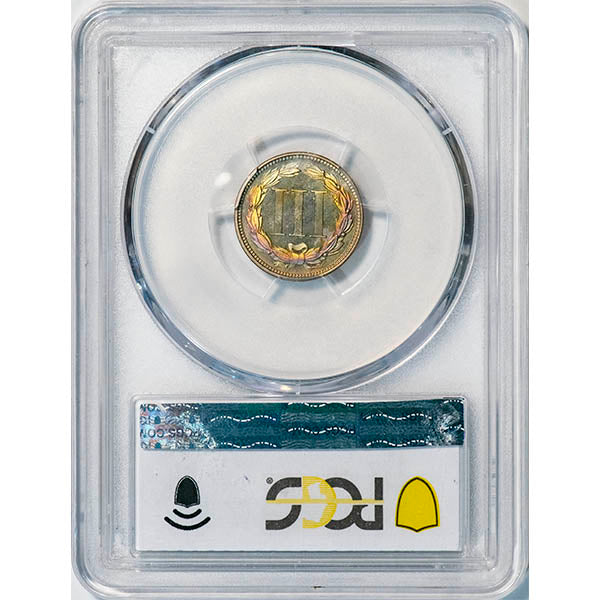 (3761) 1865 3CN PCGS PR67+ reverse slab
