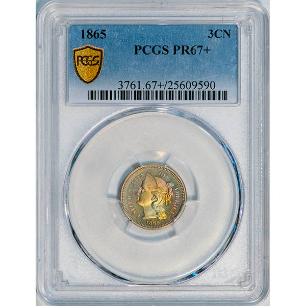 (3761) 1865 3CN PCGS PR67+ slab