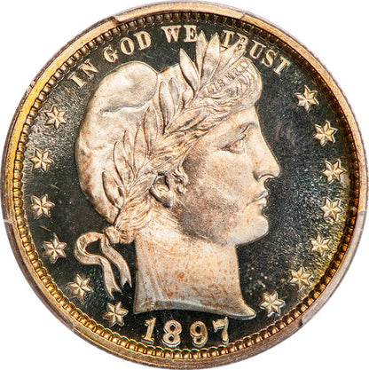 (5555) 1897 25C PCGS PR66DCAM CAC Barber obverse