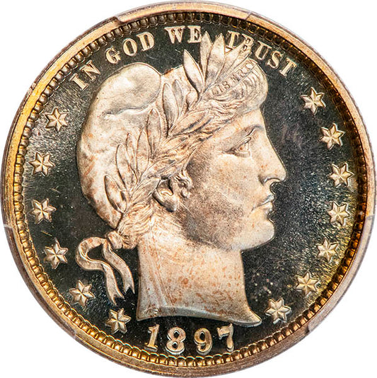 (5555) 1897 25C PCGS PR66DCAM CAC Barber obverse