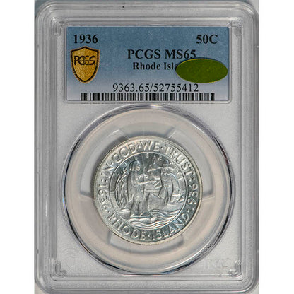 (9363) 1936 50C PCGS MS65 Gold CAC Rhode Island slab