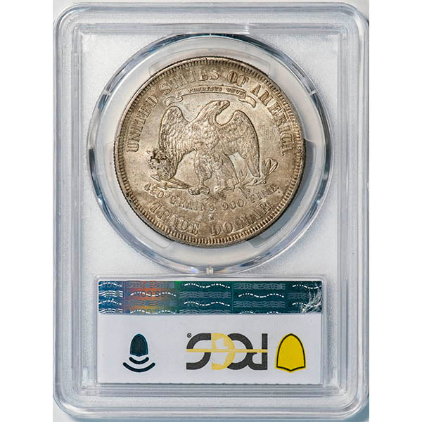 (7085) 1877-S T$1 PCGS MS62 Chopmarked reverse slab