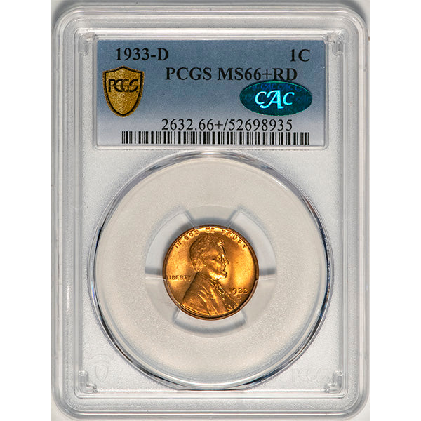 (2632) 1933-D 1C PCGS MS66+RD CAC