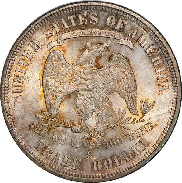 (7046) 1877-S T$1 NGC MS63 CAC Seated Trade Dollar reverse