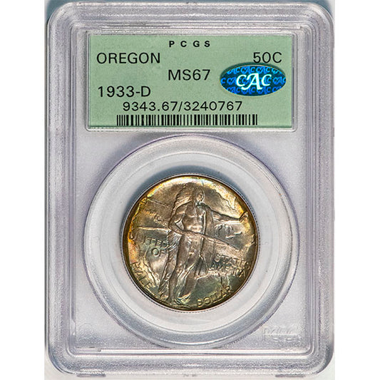 (9343) 1933-D 50C Oregon Old Holder PCGS MS67 CAC