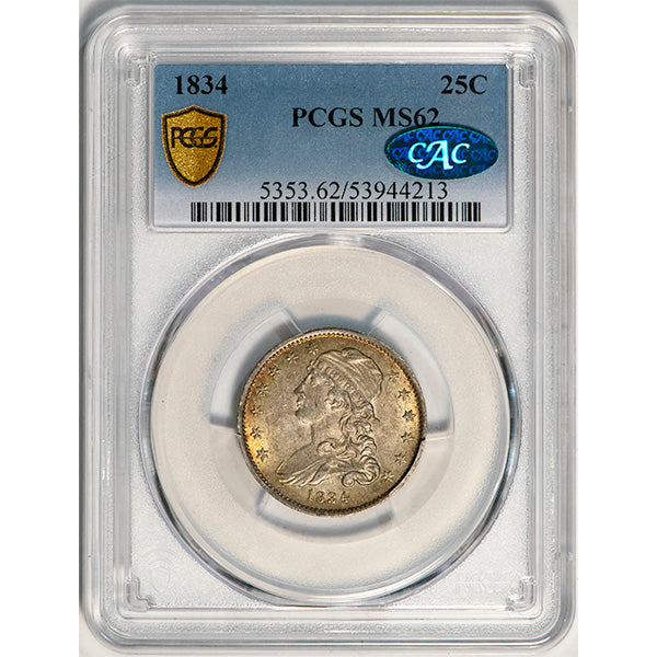 (5353) 1834 25C PCGS MS62 CAC