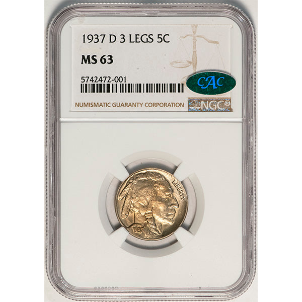 (3982) 1937-D 5C 3 Legs NGC MS63