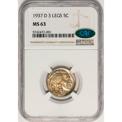 (3982) 1937-D 5C 3 Legs NGC MS63