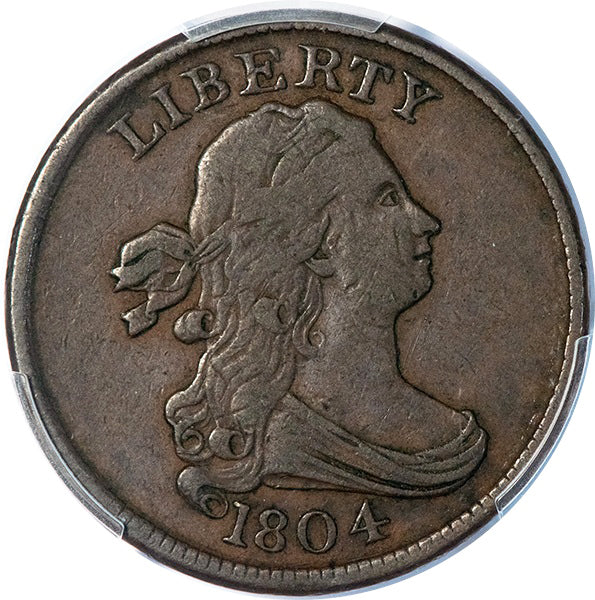 (1066) 1804 1/2C Plain 4, Stems PCGS VF30 CAC