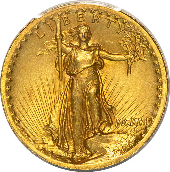 (9135) 1907 $20 High Relief - Wire Edge PCGS MS64+ CAC