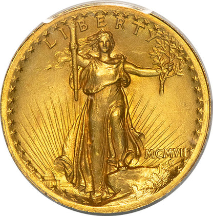 (9135) 1907 $20 High Relief - Wire Edge PCGS MS64+ CAC