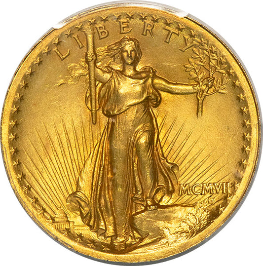 (9135) 1907 $20 High Relief - Wire Edge PCGS MS64+ CAC