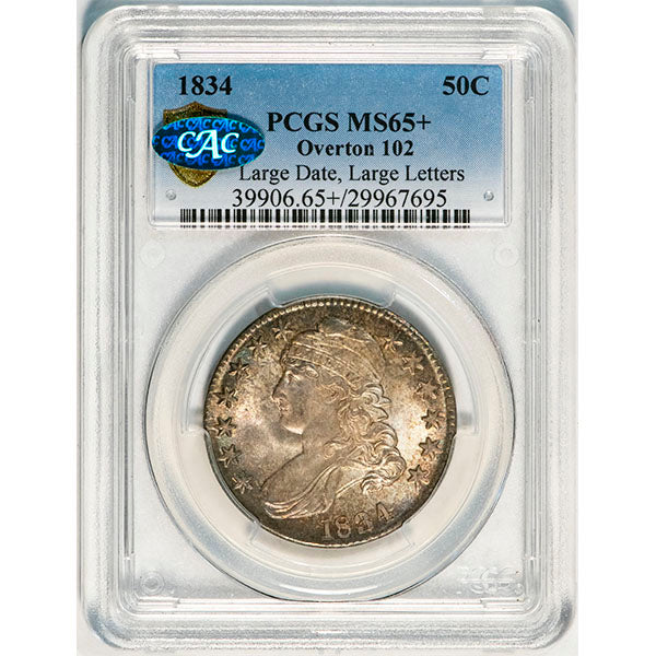 (6166) 1834 50C Large Date, Large Letters O-102 PCGS MS65+ CAC