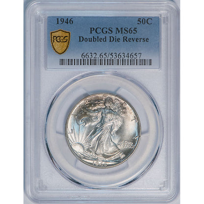 (6632) 1946 50C PCGS MS65 Doubled Die Reverse
