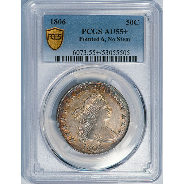 (6073) 1806 50C Pointed 6, No Stem O-109, T-15, R.1 PCGS AU55+