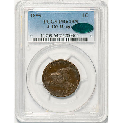 1855 1C J-167, P-193, R.5 PCGS PR64BN CAC