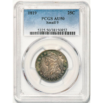 1819 25C Small 9 B-3 PCGS AU50