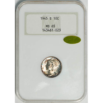 (5060) 1945-S 10C NGC MS65 Gold CAC