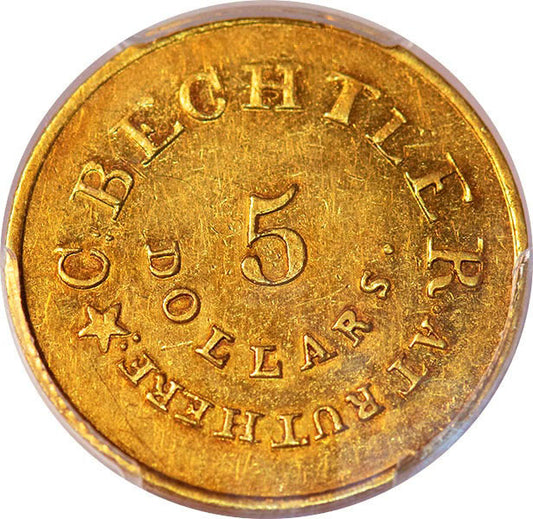 (10097) 1837-42 $5 C. Bechtler, 134 Grains, Star PCGS AU55