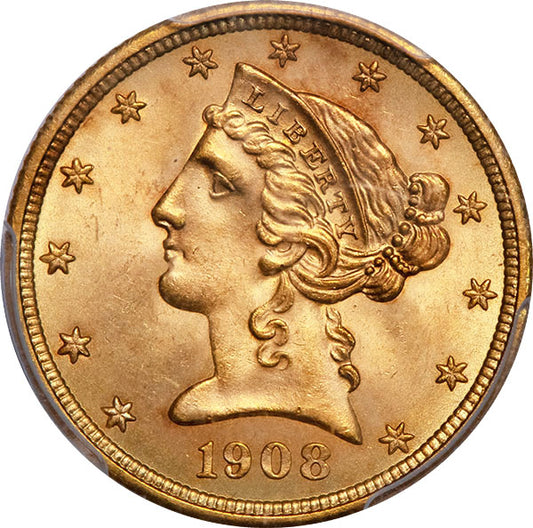 (8418) 1908 $5 PCGS MS64 Liberty CAC