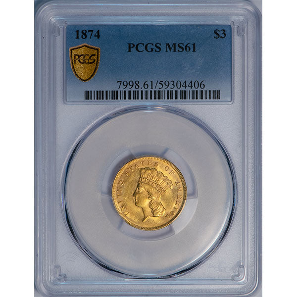(7998) 1874 $3 PCGS MS61