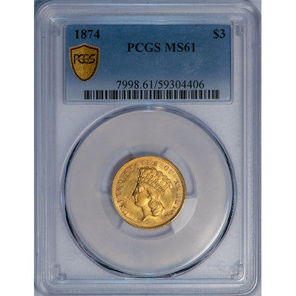(7998) 1874 $3 PCGS MS61