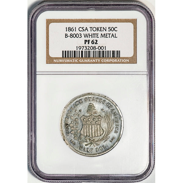 (6530) 1861 CSA Token 50C B-8003 NGC PF62 slab